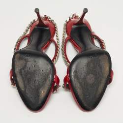 مملوكة مسبقًا صندل جويسيبي زانوتي جلد لامع أحمر سلسلة كبيرة مقاس 40