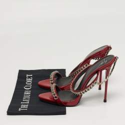 مملوكة مسبقًا صندل جويسيبي زانوتي جلد لامع أحمر سلسلة كبيرة مقاس 40