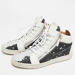 Pre Owned Giuseppe Zanotti Frankie Size 38 Tricolor Leather and Python Embossed High Top Sneakers