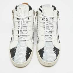 Pre Owned Giuseppe Zanotti Frankie Size 38 Tricolor Leather and Python Embossed High Top Sneakers