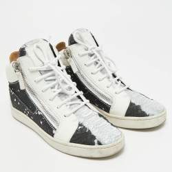 Pre Owned Giuseppe Zanotti Frankie Size 38 Tricolor Leather and Python Embossed High Top Sneakers