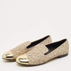 Pre Owned حذاء فلات جوسيبي زانوتي بمقدمة معدن غليتر كوارس ذهبي ميتاليك مقاس 38