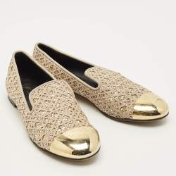 Pre Owned حذاء فلات جوسيبي زانوتي بمقدمة معدن غليتر كوا رس ذهبي ميتاليك مقاس 38