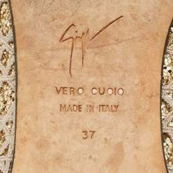 Pre Owned حذاء فلات جوسيبي زانوتي بمقدمة معدن غليتر كوارس ذهبي ميتاليك مقاس 38