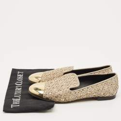 Pre Owned حذاء فلات جوسيبي زانوتي بمقدمة معدن غليتر كوارس ذهبي ميتاليك مقاس 38