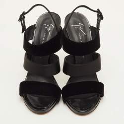 Pre Owned صندل جوسيبي زانوتي فيرونيكا أسود حرير ومخمل بأربطة فتحة كعب مقاس 38.5