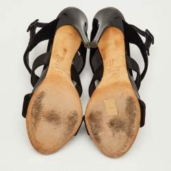 Pre Owned صندل جوسيبي زانوتي فيرونيكا أسود حرير ومخمل بأربطة فتحة كعب مقاس 38.5