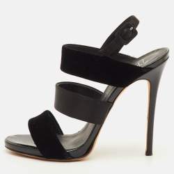 Pre Owned Giuseppe Zanotti Veronica Size 38.5 Black Satin and Velvet Strappy Slingback Sandals