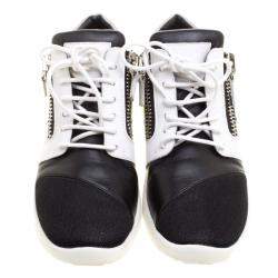 Giuseppe Zanotti Monochrome Leather and Mesh Megatron Lace Up Sneakers Size 40