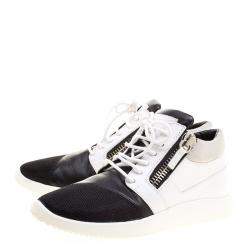 Giuseppe Zanotti Monochrome Leather and Mesh Megatron Lace Up Sneakers Size 40