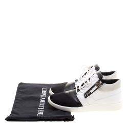 Giuseppe Zanotti Monochrome Leather and Mesh Megatron Lace Up Sneakers Size 40