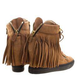 Pre Owned Giuseppe Zanotti Brown Suede Lorenze Fringe Wedge Sneakers Size 40