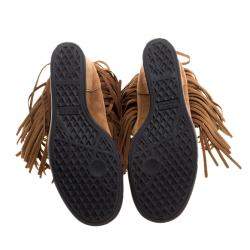 Pre Owned Giuseppe Zanotti Brown Suede Lorenze Fringe Wedge Sneakers Size 40