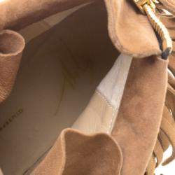 Pre Owned Giuseppe Zanotti Brown Suede Lorenze Fringe Wedge Sneakers Size 40