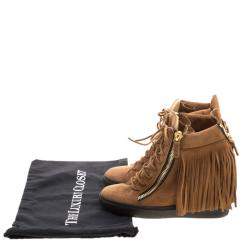 Pre Owned Giuseppe Zanotti Brown Suede Lorenze Fringe Wedge Sneakers Size 40