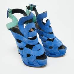 Pre Owned Giuseppe Zanotti Size 36.5 Two Tone Suede Cutout Caged Platform  Ankle Strap Sandals