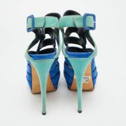 Pre Owned Giuseppe Zanotti Size 36.5 Two Tone Suede Cutout Caged Platform  Ankle Strap Sandals