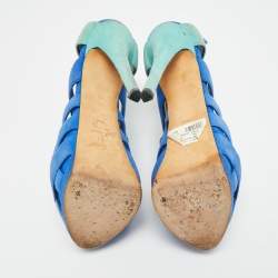 Pre Owned Giuseppe Zanotti Size 36.5 Two Tone Suede Cutout Caged Platform  Ankle Strap Sandals