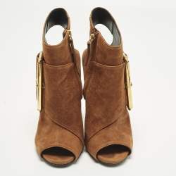 Pre Owned Giuseppe Zanotti Size 36 Brown Nubuck Leather Buckle Detail Ankle Length Boots 