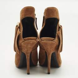 Pre Owned Giuseppe Zanotti Size 36 Brown Nubuck Leather Buckle Detail Ankle Length Boots 