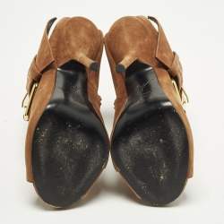 Pre Owned Giuseppe Zanotti Size 36 Brown Nubuck Leather Buckle Detail Ankle Length Boots 