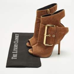 Pre Owned Giuseppe Zanotti Size 36 Brown Nubuck Leather Buckle Detail Ankle Length Boots 