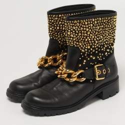 Pre Owned Giuseppe Zanotti Size 40 Black Leather Chain Detail Ankle Boots 