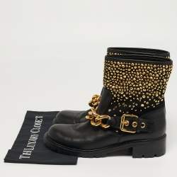 Pre Owned Giuseppe Zanotti Size 40 Black Leather Chain Detail Ankle Boots 