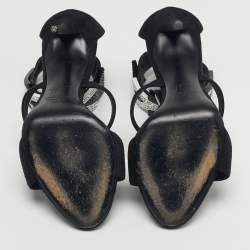 Pre Owned صندل جوسيبي زانوتي ساتان أسود وجلد سويدي مزين بالكريستال وسوار كاحل مقاس 38