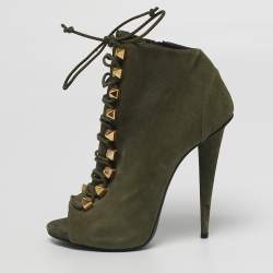 Pre Owned Giuseppe Zanotti Size 37.5 Green Nubuck Leather Ankle Length Boots