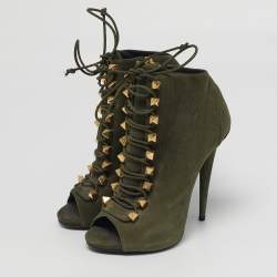 Pre Owned Giuseppe Zanotti Size 37.5 Green Nubuck Leather Ankle Length Boots
