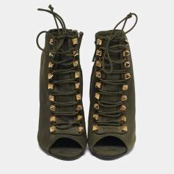 Pre Owned Giuseppe Zanotti Size 37.5 Green Nubuck Leather Ankle Length Boots