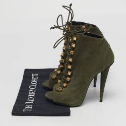 Pre Owned Giuseppe Zanotti Size 37.5 Green Nubuck Leather Ankle Length Boots
