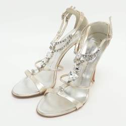 مملوكة مسبقًا Giuseppe Zanotti Crystal Embellished Size 40 Gold Leather Ankle Strap Sandals