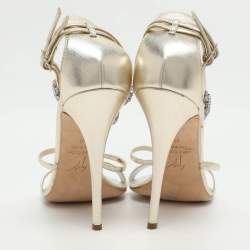 مملوكة مسبقًا Giuseppe Zanotti Crystal Embellished Size 40 Gold Leather Ankle Strap Sandals