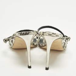 مملوكة مسبقًا صندل ج وسيبي زانوتي جلد أسود/أبيض بنقشة بايثون مزخرف مقاس 38