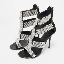 مملوكة مسبقًا Giuseppe Zanotti  Size 37 Black Suede  Crystal Embellished Ankle Strap Sandals 