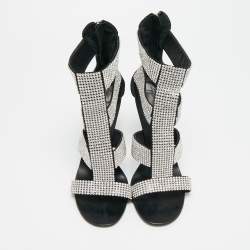 مملوكة مسبقًا Giuseppe Zanotti  Size 37 Black Suede  Crystal Embellished Ankle Strap Sandals 