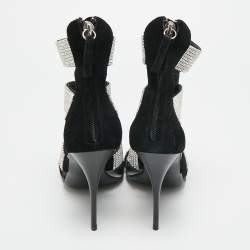 مملوكة مسبقًا Giuseppe Zanotti  Size 37 Black Suede  Crystal Embellished Ankle Strap Sandals 