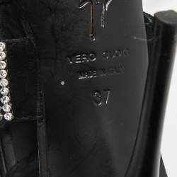 مملوكة مسبقًا Giuseppe Zanotti  Size 37 Black Suede  Crystal Embellished Ankle Strap Sandals 