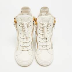 Pre Owned Giuseppe Zanotti Chain Detail Size 37.5 White Leather High Top Wedge Sneakers