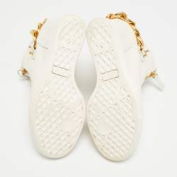 Pre Owned Giuseppe Zanotti Chain Detail Size 37.5 White Leather High Top Wedge Sneakers