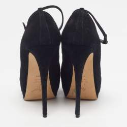 Pre Owned Giuseppe Zanotti Size 37.5 Black Suede Crystal Embellished Platform Pumps