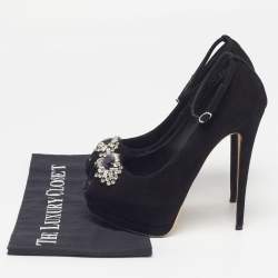 Pre Owned Giuseppe Zanotti Size 37.5 Black Suede Crystal Embellished Platform Pumps