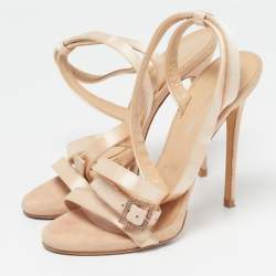 Pre Owned Giuseppe Zanotti X Jennifer Lopez Size 39 Beige Satin Ankle Strap Sandals
