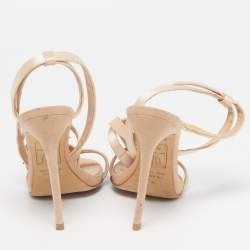 Pre Owned Giuseppe Zanotti X Jennifer Lopez Size 39 Beige Satin Ankle Strap Sandals
