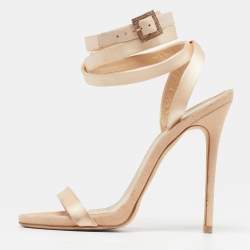 Pre Owned Giuseppe Zanotti X Jennifer Lopez Size 39 Beige Satin Ankle Strap Sandals