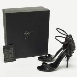 Pre Owned Giuseppe Zanotti Size 36 Black Leather Spike Ankle Strap Sandals