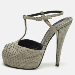 Pre Owned Giuseppe Zanotti Size 37 Grey Suede Peep Toe Ankle Strap Sandals