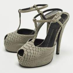 Pre Owned صندل جوسيبي زانوتي سير كاحل مقدمة مفتوحة سويدي رمادي مقاس 37